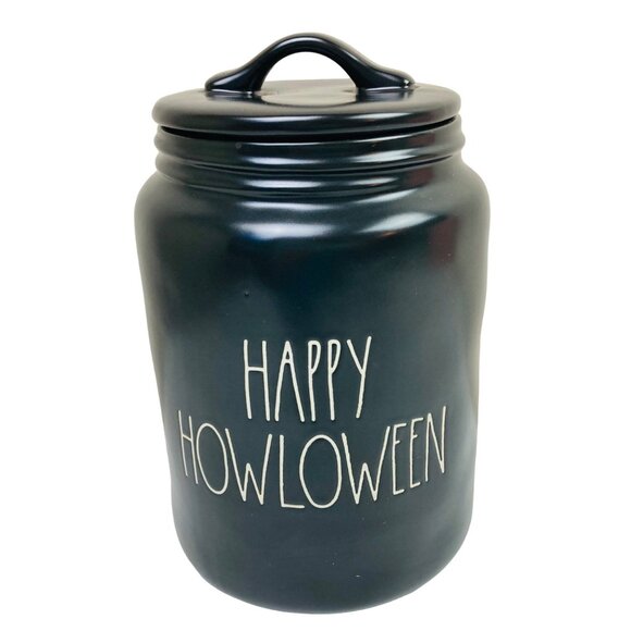 Rae Dunn "Happy Howloween" Black Ceramic Canister Cookie Jar Halloween Decor - Picture 1 of 6